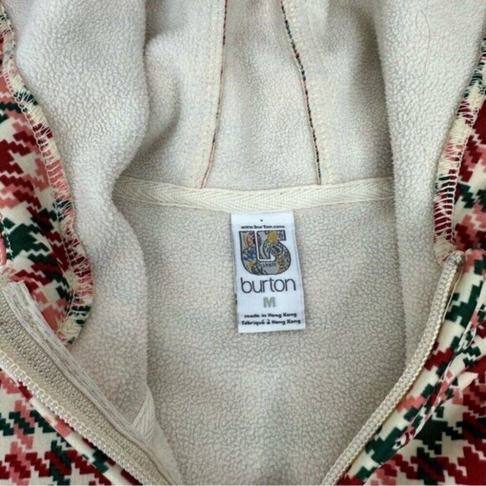 Burton Dryride Fleece Hoodie Womens Medium Red Green Houndstooth Full Zip Jacket - Picture 8 of 13